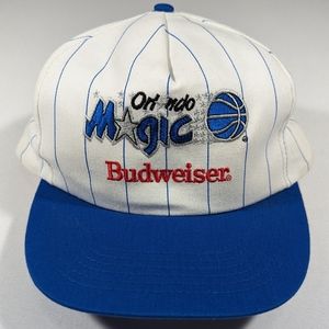 Vintage Orlando Magic Pinstripe Snapback Hat Budweiser Two Tone 90s NBA
